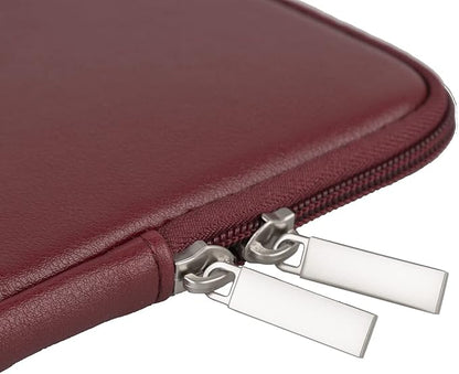 RAINYEAR 14 Inch Laptop Sleeve Soft PU Leather Case Protective Water Resistant Zipper Cover Carrying Bag Compatible with 14" Notebook Computer Chromebook, 14 MacBook Pro/Max(Red)