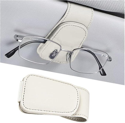 Sunglasses Holder for Car Visor, Microfiber Leather Magnetic Sun Visor Eyeglasses Hanger & Ticket Card Clip, Multi-Function Automotive Interior Glasses Mount, Universal Fit (Light Beige)