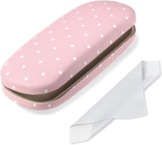 Glasses Case Hard, Cute Sunglasses Case for Women Leather Protective Case for Eyeglass with Cleaning Cloth