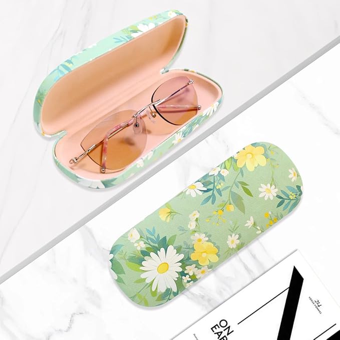 PERFECTSIGHT Hard Shell Eyeglasses Case, PU Leather Protective Glasses Case, Cute Eyeglass Case for Women Men Girls