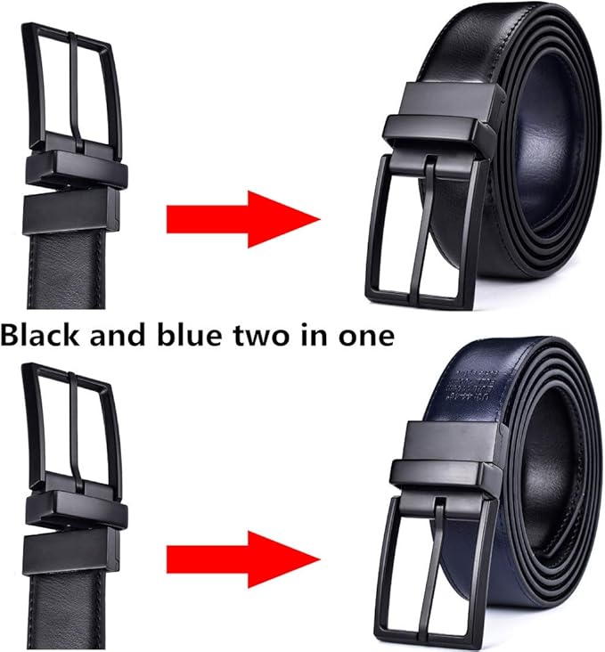 beltox fine Men's Dress Belt Leather Reversible 1.25" Wide Rotated Buckle Gift Box