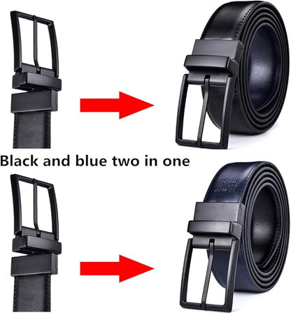 beltox fine Men's Dress Belt Leather Reversible 1.25" Wide Rotated Buckle Gift Box