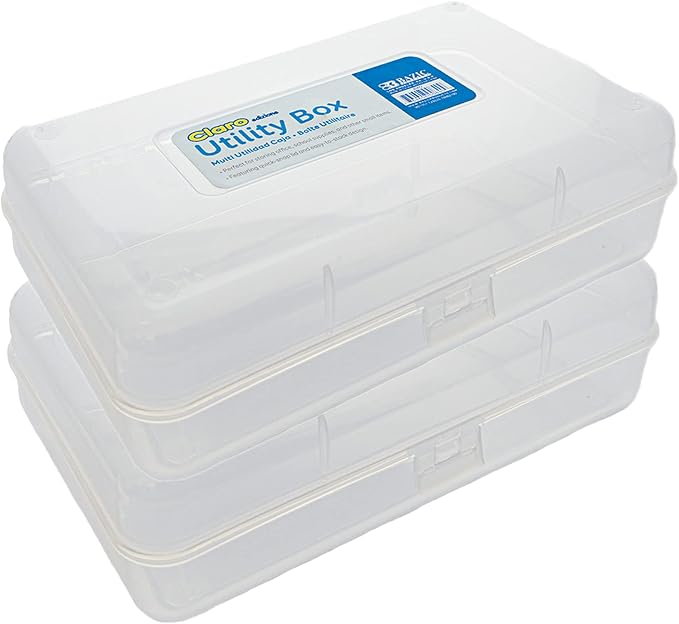 BAZIC Products Plastic Pencil Case Utility Storage Box, Clear Color, Multi Purpose Organizer for Pens Pencils, 2-Pack
