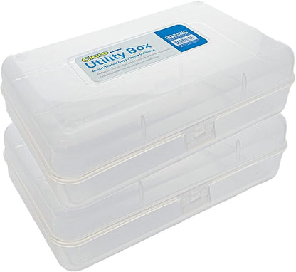 BAZIC Products Plastic Pencil Case Utility Storage Box, Clear Color, Multi Purpose Organizer for Pens Pencils, 2-Pack