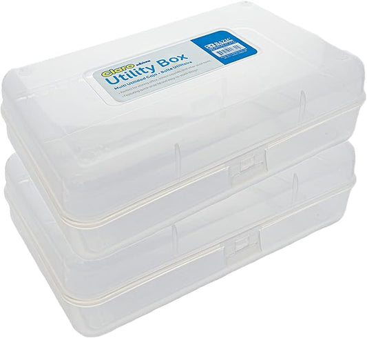 BAZIC Products Plastic Pencil Case Utility Storage Box, Clear Color, Multi Purpose Organizer for Pens Pencils, 2-Pack