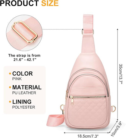 Crossbody Bags for Women Men,Leather Sling Bag Cross Body Backpack for Women, Casual Chest Bag Daypack for Travel Hiking,Pink