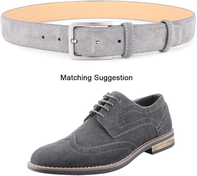 Men's Belt Casual Genuine Leather Suede Belts for Men 1 3/8" Wide Elegant Golf Dress Belt