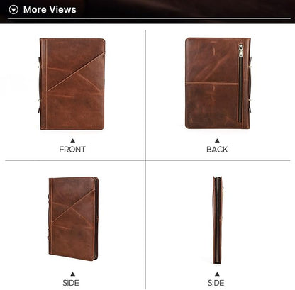 Top Grain Leather 14.2" Slim Laptop Zipper Folio Case Bag, Vintage Design & 2 Pockets, Handmade, Compatible with MacBook Pro 14" 2021 2022 M1 Pro/M1 Max A2442 & Other PC, Brown 14.2 Inch