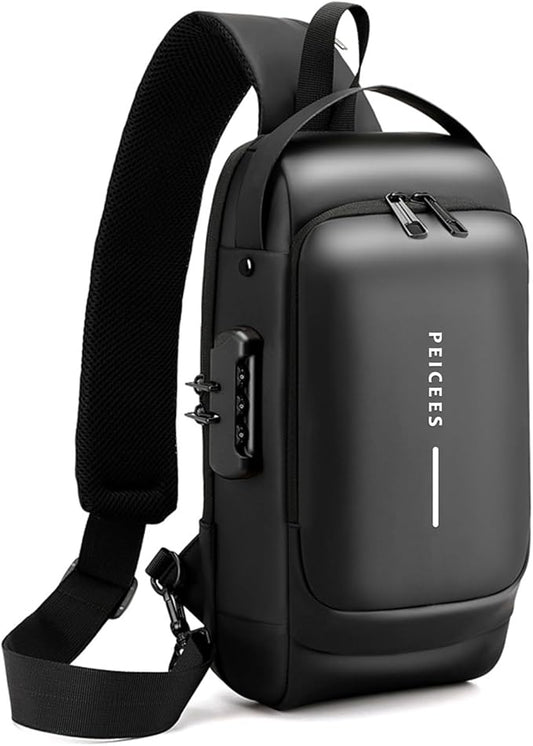 Peicees Mens Crossbody Bag Man Bags Mens Purse Anti-theft Leather Sling Bag Shoulder Bag Chest Bag for Daily Use, Black Black