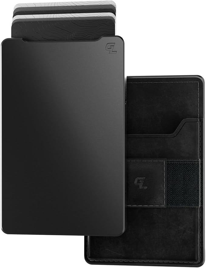 Groove Life Groove Magnetic Thumb Swipe Wallet Gun Metal/Black Leather Go Mens Minimalist Aluminum Credit Card Holder with RFID Blocking, Genuine Leather Attachment, Lifetime Coverage