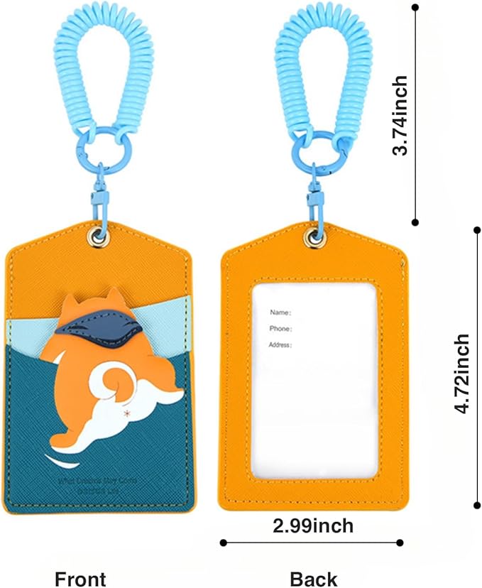 ID Badge Holder with Keychain, 3 Card Slots Cartoon Animal Cute Badge Holder for Professionals, Teacher, Nurse Officer and Students Women Girls Boys (Shiba Inu)
