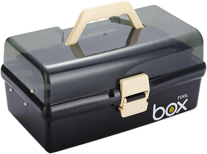 Kinsorcai 12'' Three-Layer Clear Plastic Storage Box/Tool Box, Multipurpose Organizer and Portable Handled Storage Case for Art Craft and Cosmetic (Black)