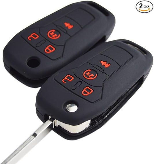 Silicone Rubber Key Fob Covers Protector for Ford F150 F250 F350 F450 F550 Raptor Ranger Transit Fusion Bronco Lightning Maverick XLT (Flip Key)
