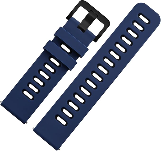WOCCI 22mm Bicolor Watch Band, Silicone Rubber, Quick Release Replacement Strap for Men and Women, Black Stainless Steel Buckle (Blue-Black)