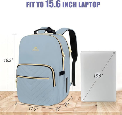 MATEIN 15.6 Laptop Backpack, Quilted Cute Slim Backpacks for Women with Luggage Strap & Leather Handle, Lightweight Fashion Travel Computer Bag Padded Sturdy Casual Daypack for Office, Business, Blue