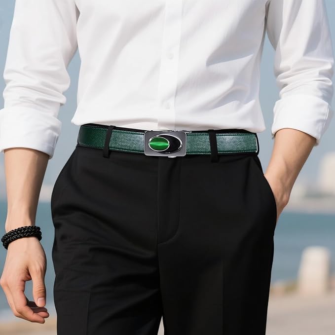 Dubulle Men's Ratchet Belt Gold/Black/Red/Green/Blue/White Automatic Buckle Business Casual Belt Gift - Adjustable Fit