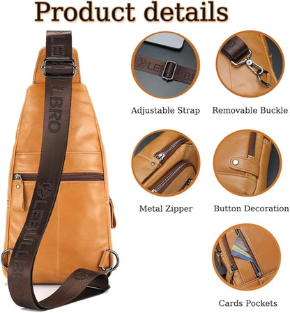 Sling Bag for Men Genuine Leather Chest Bag Crossbody Backpack Travel Hiking Outdoor Sports