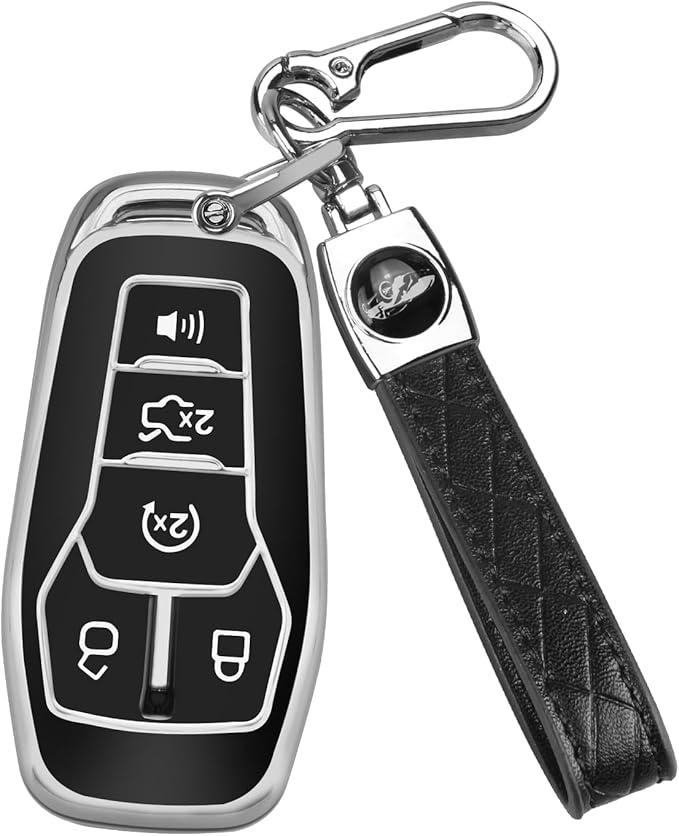 QBUC for Ford Key Fob Cover with Keychain Compatible with Ford Explorer F150 Fusion Mustang Edge Lincoln MKC 5 Buttons Smart Key (Black,Series 2)