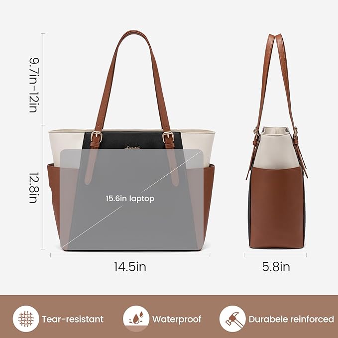 LOVEVOOK Laptop Tote Bag for Women With Large Cup Holder, Leather Work Tote Bag for Women,15.6 Inch Professional Computer Briefcase Business Teacher Commuter Shoulder Bag,Office Travel Gift