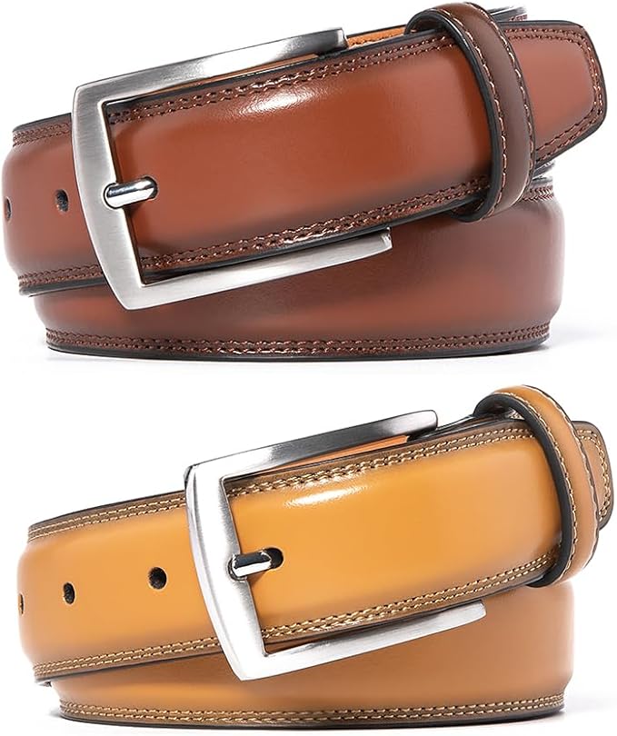 Mens Genuine Leather Dress Belt for Men, Handmade, 100% Cow Leather,Classic Casual and Business Belt Prong Buckle