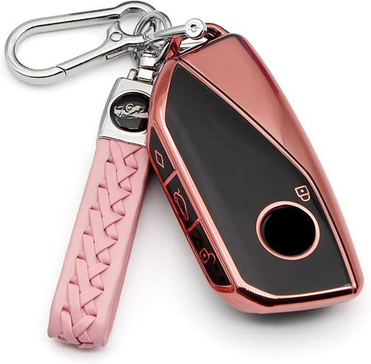 Creativity Advanced soft TPU key Cover Suitable for BMW 2023-2026 New 5 7 Series iX XM IX3 i7 X1 X5 X6 X7 key (Pink Combination)