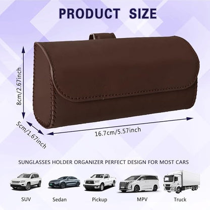 Sunglasses Holder for Car Sun Visor, Sunglass Organizer for Car, Magnetic Leather Eyeglasses Protective Storage Case, Waterproof Glasses Organizer Visor Accessories for Vehicles (Brown)