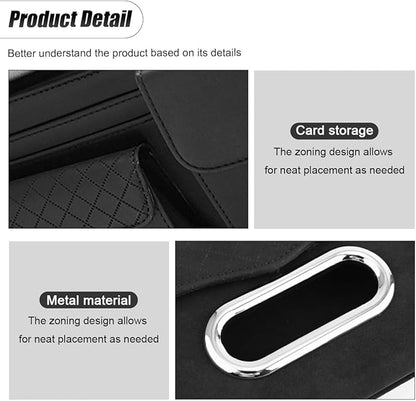 ZIMISI Leather Car Visor Organizer, Sun Visor Storage Bag, Car Tissue Holder, Multi-Pocket Document Holder, Vehicle Travel Accessories for Pen, License, Cards, Sunglasses, Tissues (Black)