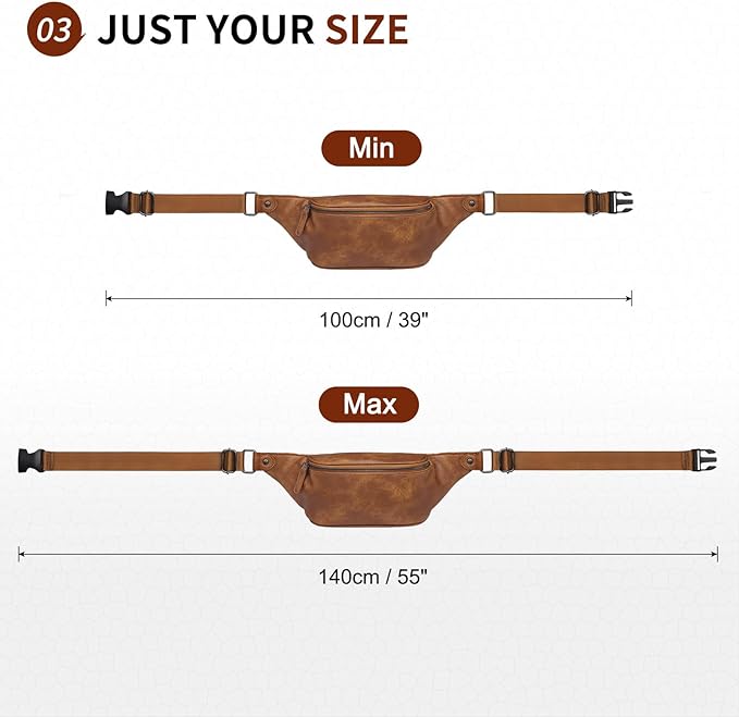 Faux Leather Belt Bag for Men, Crossbody Sling Bag with Adjustable Strap, Back Zipper Pocket, Large Capacity Waist Pack for Travel, Work, Textured Brown