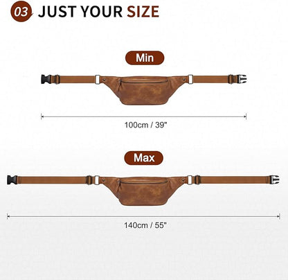 Faux Leather Belt Bag for Men, Crossbody Sling Bag with Adjustable Strap, Back Zipper Pocket, Large Capacity Waist Pack for Travel, Work, Textured Brown