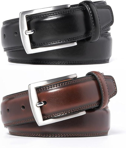 Mens Genuine Leather Dress Belt for Men, Handmade, 100% Cow Leather,Classic Casual and Business Belt Prong Buckle