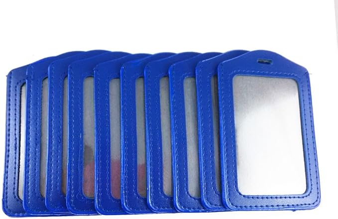 yueton 10pcs Vertical Style Leather Business ID Badge Card Holder, Name Card Business Card Holder Tag with Long Neck Strap Band Lanyard (Blue)