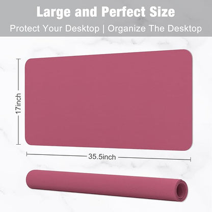 Hsurbtra Desk Pad, 35.5" x 17" PU Leather Desk Mat, XXL Extended Mouse Pad, Waterproof Desktop Blotter Protector, Non-Slip Ultra Thin Large Laptop Keyboard Writing Mat for Office Home, Deep Red