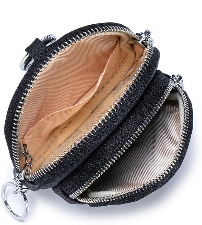 Genuine Leather Coin Purse with Keychain Clip Dual Zipper Mini Wallet Small Cute Pouch for Women & Men Compact Card Holder Wallet Key Holder (Purple)