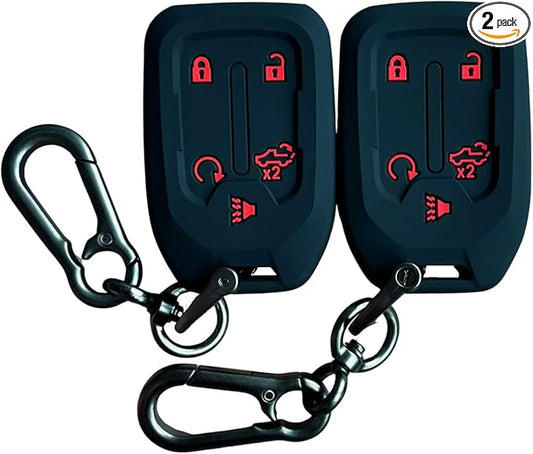 Autobase Silicone Chevrolet Key Fob Cover 2Pc 2023 2022 2021 2020 2019 GMC Sierra Chevy Silverado 1500 2500HD 3500HD, 5 Button Remote Protector Chevy Key Fob Cover Protective Shell Replacement (Black)