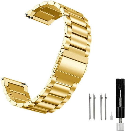 Moran Stainless Steel Watch Band Quick Release Replacement Metal Strap 20mm 22mm for Men Women (Gold+Folding Clasp, 20mm)
