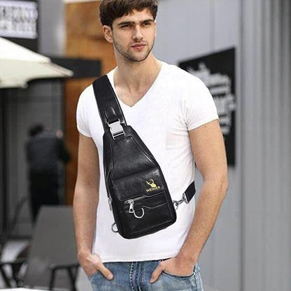 ANPTER Sling Bag for Men Crossbody Chest Bag,PU leather Over the Shoulder Purse Cross Body Sling Backpack for Travel