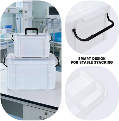 HEY FOLY Set of 2 White Medicine Organizer Storage Box with Tray, 15qt+5qt Plastic First Aid Box Empty, Thickened Medicine Container Chest, Multipurpose Medical Case with Labels, White Medicine Caddy