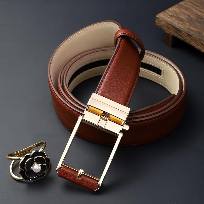 Mens Belt Leather Ratchet Belt For Men Dress and Casual with Adjustable Buckle, Trim to Fit