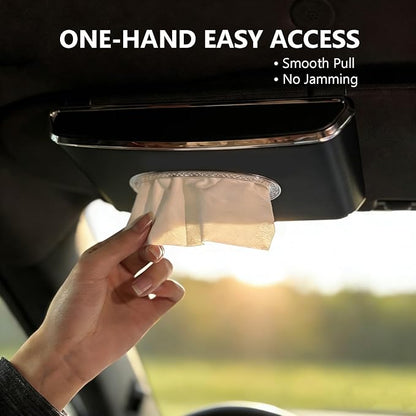Leather Car Tissue Box for Car Interior, Multi-Function Tissue Holder with Visor Clip, Armrest & Back Seat Napkin Organizer, Vehicle Tissue Dispenser Accessories (Black Hanging)