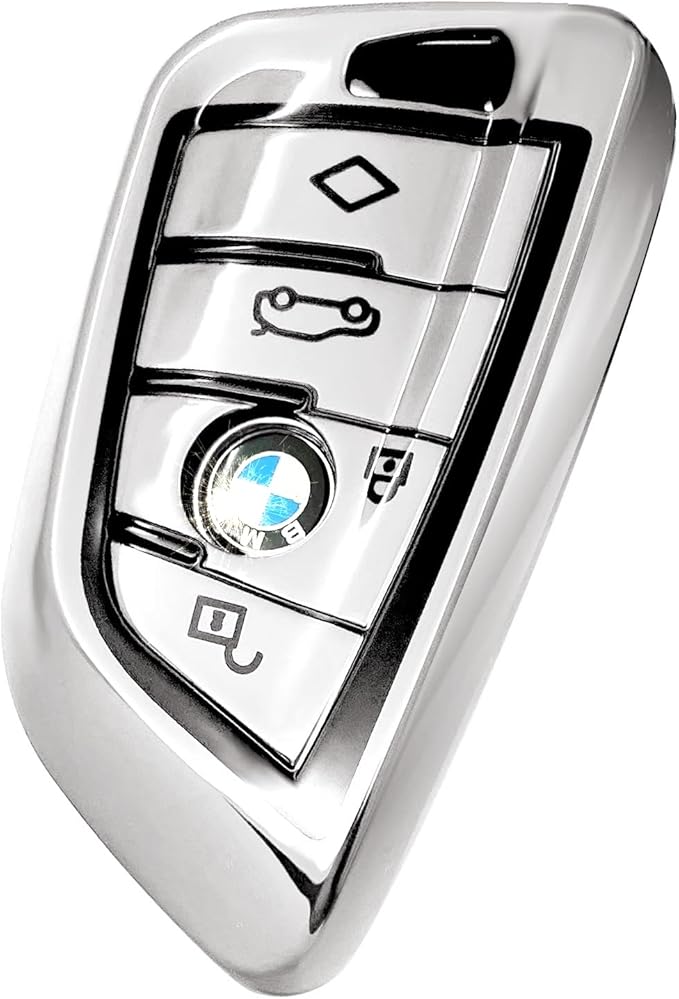 Creativity Suitable for BMW key fob Cover. Advanced soft TPU key box is compatible with F30 F45 F55 G20 G30 X1 X3 X4 X5 X6 X7 3 5 7 8 M5 M6 GT series smart key (Type B Silver single Key Case)