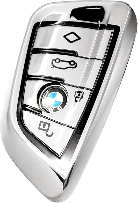 Creativity Suitable for BMW key fob Cover. Advanced soft TPU key box is compatible with F30 F45 F55 G20 G30 X1 X3 X4 X5 X6 X7 3 5 7 8 M5 M6 GT series smart key (Type B Silver single Key Case)
