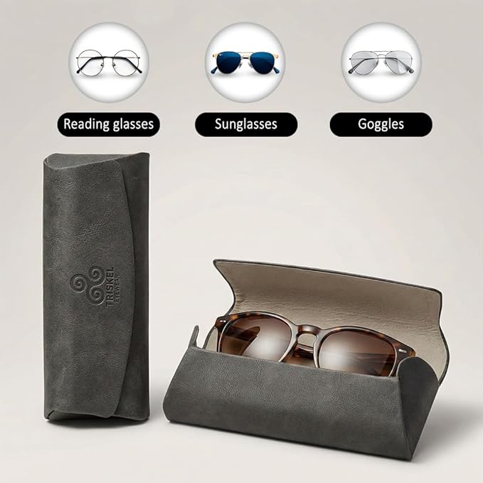 Triskel Curved-Top Eyewear Case – Hard Shell PU Leather Glasses Case with Soft Lining, Lightweight with Magnetic Closure