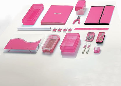 Enday Pencil Box Pink, Storage Organizer Utility Box, Multipurpose Long Ruler Length School Office Supplies Plastic Pencil Case for Kids & Adults Available in Red, Green, Grey, Purple, Blue, 1PK