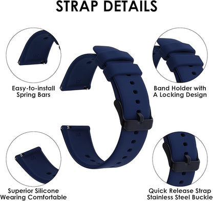TIESOME Silicone Watch Bands, Quick Release Waterproof Soft Rubber Replacement Straps with Silver Plated Stainless Steel Buckle Compatible with Sport Watch for Men Women