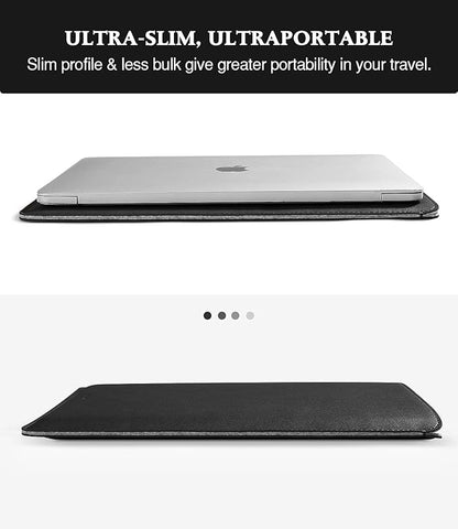 MoKo Laptop Sleeve Compatible with MacBook Air 13.3 M5/4/3/2/1, 13-in Mac Pro M2/M1 & MacBook Neo A18, PU Leather Notebook Computer Protective Carrying Bag Slim Stylish Case Pouch, Black