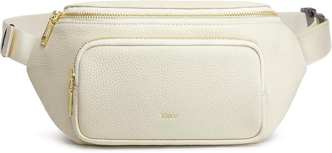 Kattee Fanny Packs for Women, Leather Crossbody Bags for Women Trendy, Small Belt Bag,Fashion Waist Packs with RFID Blocking, Beige