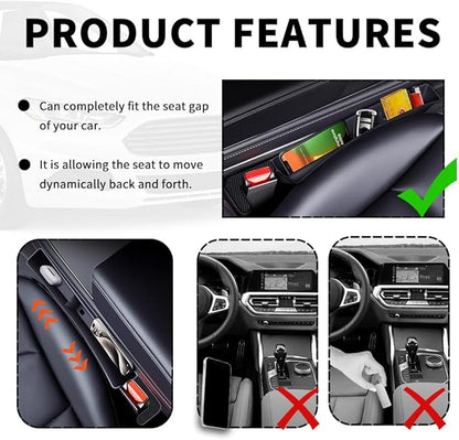 2PCS New Car Seat Gap Filler with 2 Storage Areas,Stylish Car Seat Gap Storage for Stabilizing Phone,Keys Wallet,Universal Car Seat Gap Filler Organizer Interior Accessories (Carbon Black)