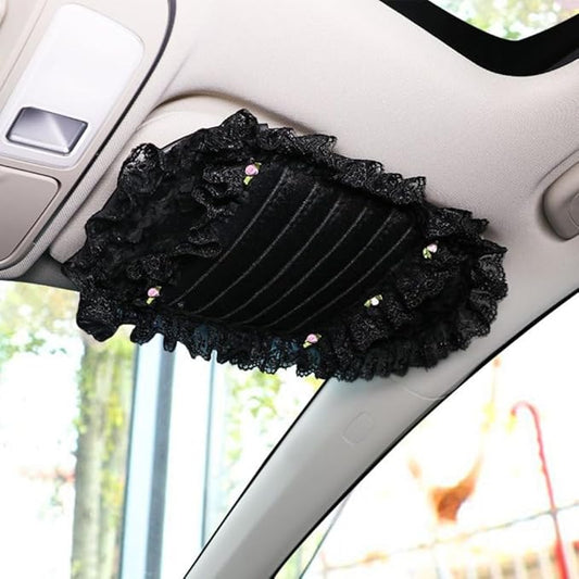 Plush Lace Vehicle Sun Visor Organizer Clip,Cute CD Holder Storage Case, Multifunctional Auto Card Sleeve Pocket Bag, Universal for Car (10)