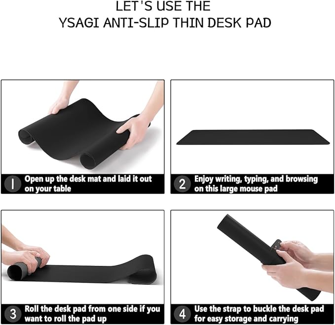 YSAGi Non-Slip Leather Desk Pad, Waterproof Laptop Computer Desk Keyboard Mat, Table Protector Blotter Mat, Large Mouse Pad for Office/Work/Home/Decor(Black, 31.5" x 15.7")
