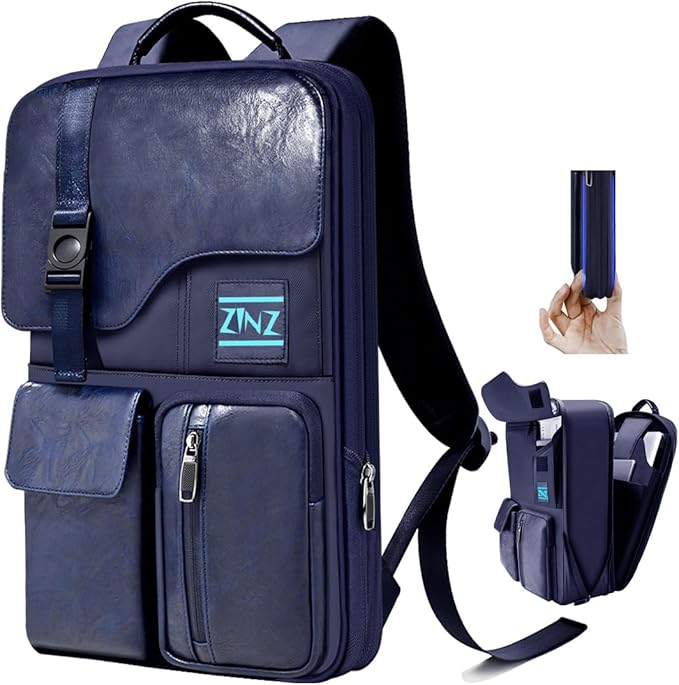 ZINZ Slim & Expandable Laptop Backpack 15.6 Inch, Computer Rucksack Water Resistant Bag, Anti-Theft Travel Daypack for Men and Women-Blue